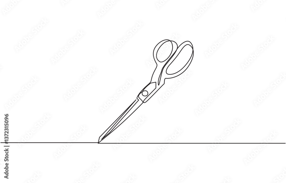 Poster one continuous line drawing of regular scissors and barber scissors, scissor tool one line continuou