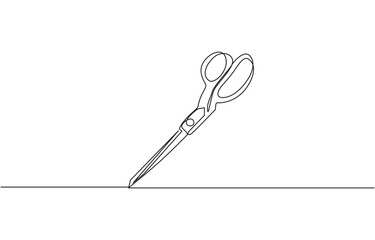 One continuous line drawing of regular scissors and barber scissors, Scissor tool one line continuous single line art drawing outline design vector illustration.