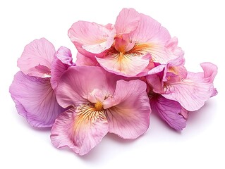 Close up image of pink flowers against a white background