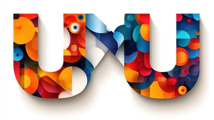 Colorful intertwined letters U and W with abstract background