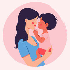 Mother and Child Celebrating Mother's Day Embracing Against Pink Background  