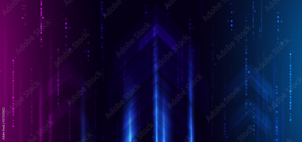 Poster abstract technology futuristic glowing arrow vertical rays neon blue light ray on dark blue backgrou