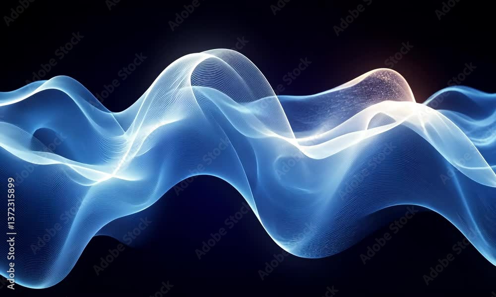 Poster abstract blue digital wave flowing with depth of field, a modern visual effect