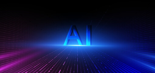 Abstract technology futuristic glowing blue on dark blue background. AI, artificial intelligence concept communication, technology digital.