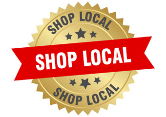 shop local. shop local round red and gold label isolated on transparent background