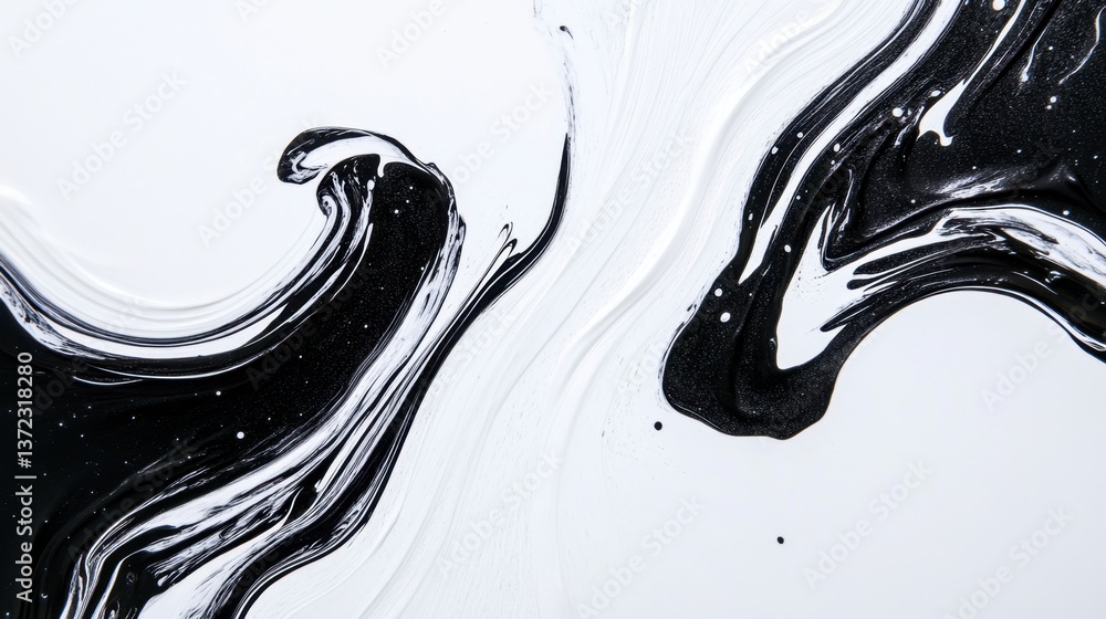 Aufkleber abstract black and white marbled texture with swirling patterns and glitter accents. the fluid desig