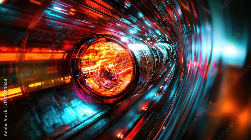 Poster glowing circular light source in abstract digital art
