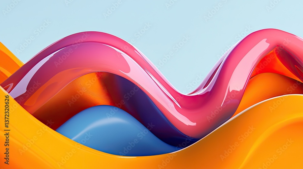 Poster abstract colorful glossy shapes wave pattern