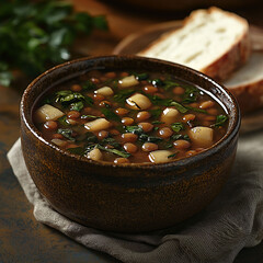 Steaming Lentil Soup in a Rustic Bowl