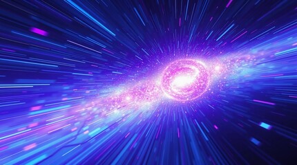 Abstract Neon Space Background with Cosmic Explosion and Light Speed Effect**Time Warp Digital Artwork at 16:9
