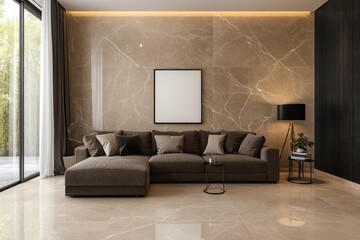 Modern living room with marble accents