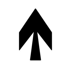 Fototapeta premium Minimalist black silhouette of navigation arrow icon with clear path in blue and white
