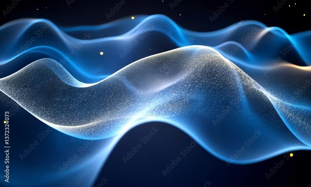 Poster abstract blue wave background with sparkling particles, smooth flowing, and elegant design