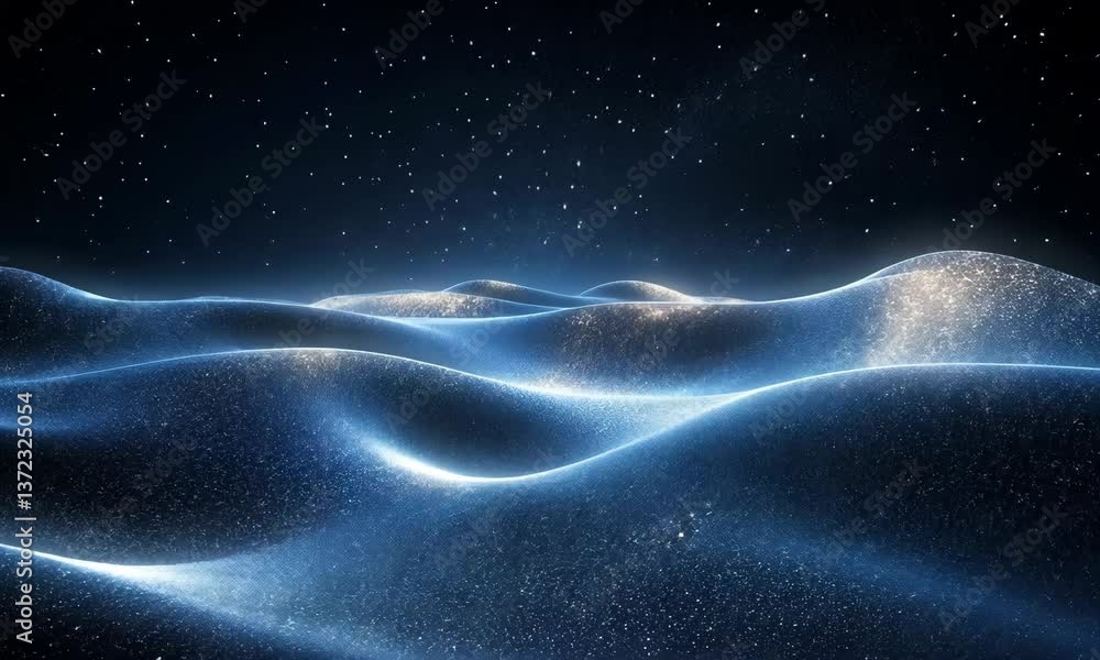 Aufkleber abstract flowing blue particle waves with shimmering lights and starry sky background