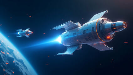 Obraz premium Futuristic Abstract Wallpaper Design: Sleek Visuals of Zero Gravity Research & Microgravity Experiments with Space for Corporate Text Overlays