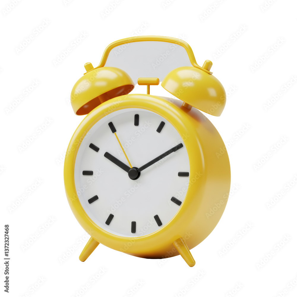 Poster yellow alarm clock 3d rendering on transparent background