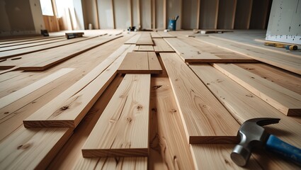 Unfinished Flooring with Wooden Planks Laid, Not Nailed Down

