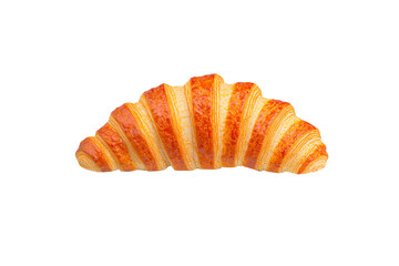 A golden-brown croissant with distinct flaky layers and a glossy finish, showcasing a deliciously baked exterior.