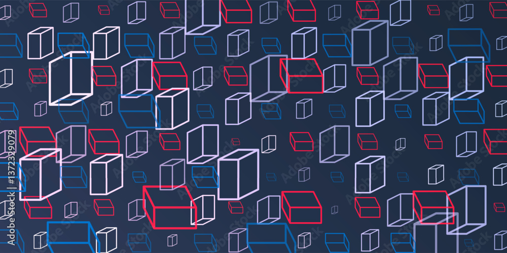 Aufkleber a vibrant abstract pattern of repeating 3d cubes in red, blue and white on a dark blue background. t