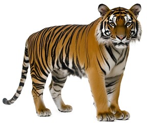 Naklejka premium An adult tiger standing and looking directly towards the camera