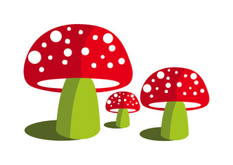 Cogumelo vermelho com bolinhas brancas e caule verde