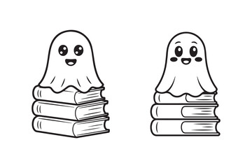 ghost on books Black and White Vector