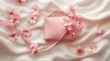 Delicate pink handbag adorned with cherry blossoms