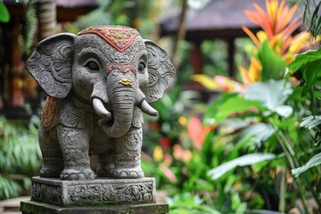 Obraz premium A beautifully crafted elephant statue graces the garden in Ubud, adding charm.