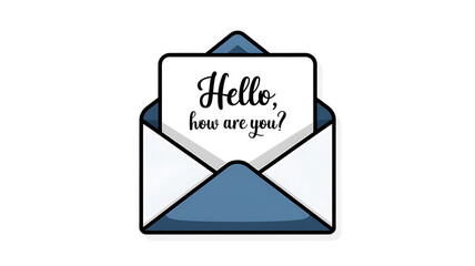 Open envelope with handwritten Hello how are you? message Modern minimalist flat design