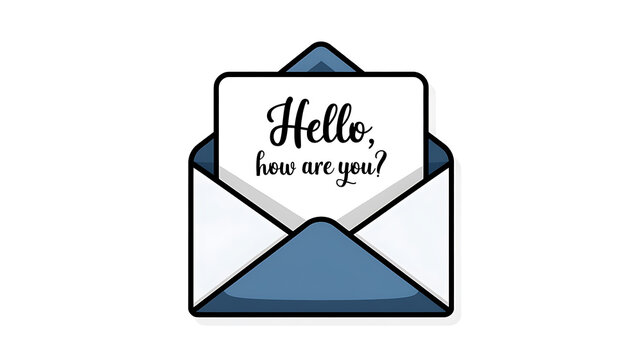 Open envelope with handwritten Hello how are you? message Modern minimalist flat design