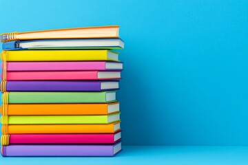 A stack of premium notebooks with bold typography on the spine, neatly arranged in a stationery store