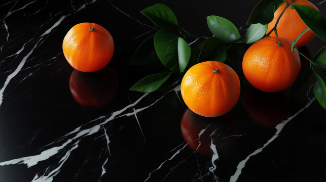 oranges on black marble background