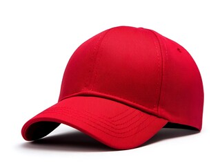 A bright red baseball cap isolated on a clean white background