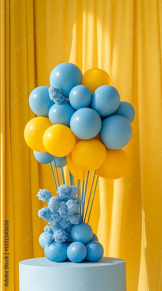 Poster artistic composition featuring balloons and decorative elements in a setting