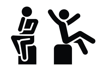 stickman sitting icon stick figure, human silhouette isolated, thinker pose, thoughtfulness, idea joy insight