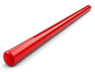 A red cylindrical object resting on a white background
