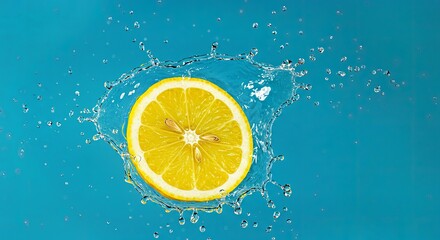 A Water Splash Effect on a Floating Lemon Slice