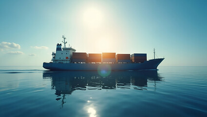 Photo realistic double exposure of a container ship silhouette and a financial ledger, symbolizing financial tracking in supply chain management with copy space.