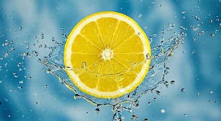 A Water Splash Effect on a Floating Lemon Slice