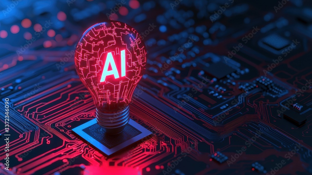Aufkleber ai innovation glowing lightbulb symbol on circuit board representing artificial intelligence technol