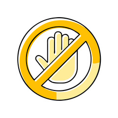 No entry sign icon featuring a hand symbol with a yellow circle on a white background