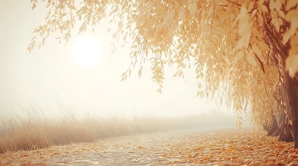 A beautiful autumn scene with sunlit foliage and a pathway