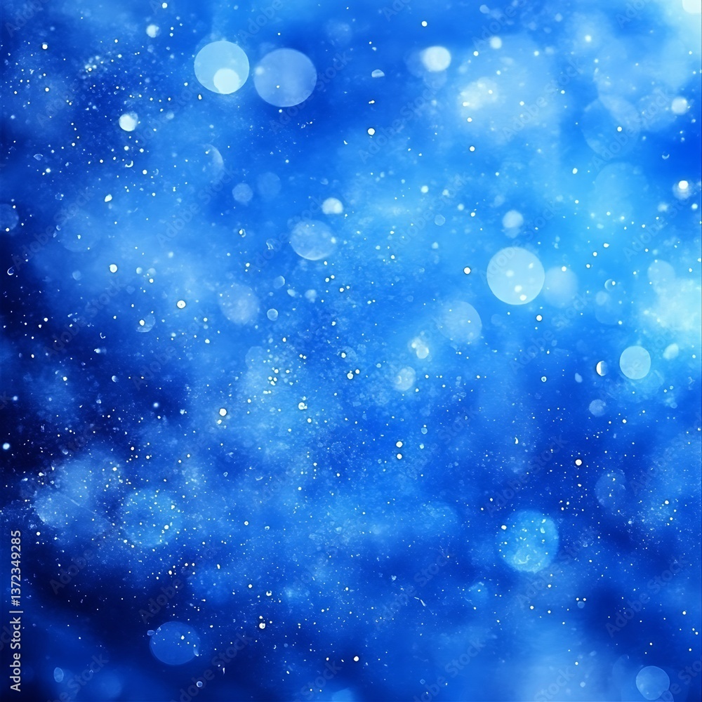 Poster a blue abstract background showing bokeh effects and tiny white particles