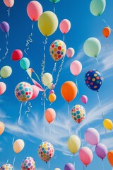 Obraz premium The scene features 123 balloons of varying sizes and colors, creating a lively and joyful atmosphere, showcasing the carefree spirit of a celebratory occasion.