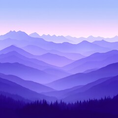 Obraz premium Beautiful stylized illustration of purple mountains and forested valleys