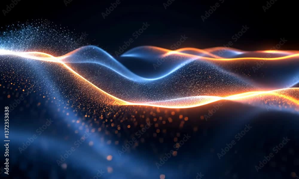 Poster abstract digital wave background with glowing particles and dynamic light effects