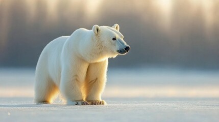 Fototapeta premium Polar bear roaming the icy landscape arctic region wildlife photography serene environment close-up view nature conservation
