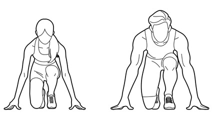 Female and Male Runner Crouch Start Outline.