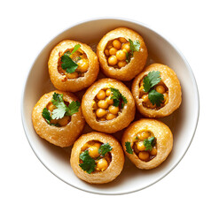 Indian pani puri stuffed with chickpeas and herbs isolated on transparent background..