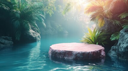 Forest stream stone platform tranquil nature